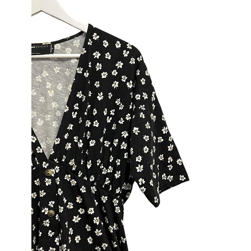ASOS DESIGN Dress Womens 6‎ Tall Black Floral Button Front V-Neck Fit & Flare - Picture 8 of 11
